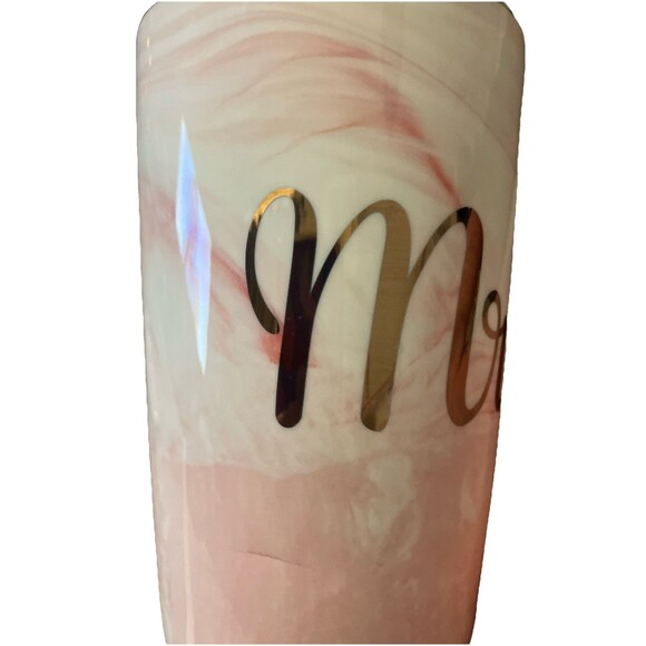 Pink Swirl Ceramic Mug, says “MRS” With Cover And Gold trim, Wifey - Picture 6 of 16
